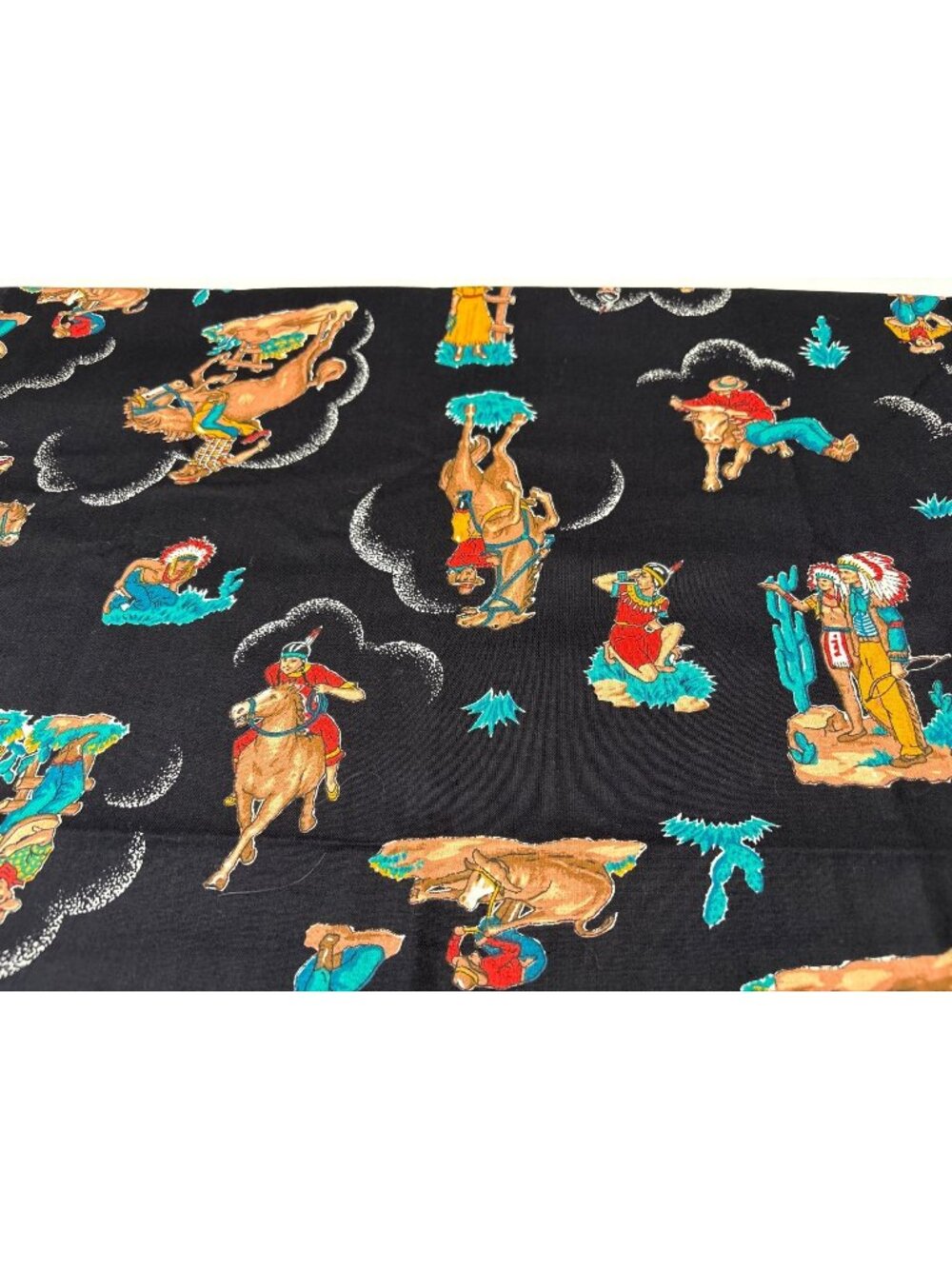 Cowboy & Native American Themed Cotton Fabric 1/2 yard x 44" Black Craft
